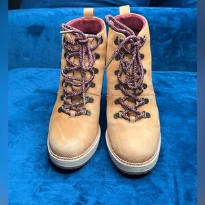 TOMS Melrose Wedge Booties, Lace-up Oiled Nubuck Leather Boots, Size 9.5